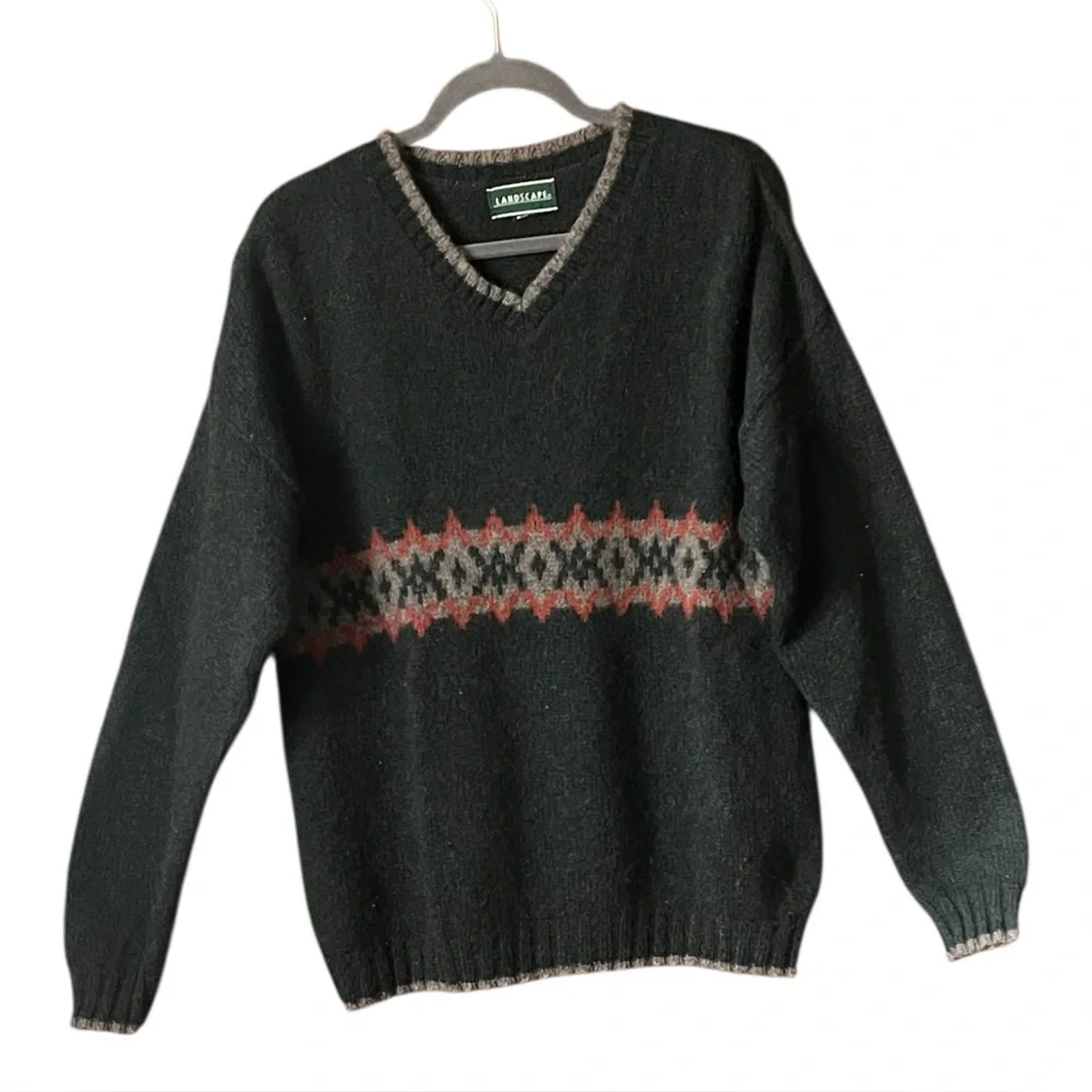 Vintage Landscape Wool Blend Fair Isle Sweater. Size
